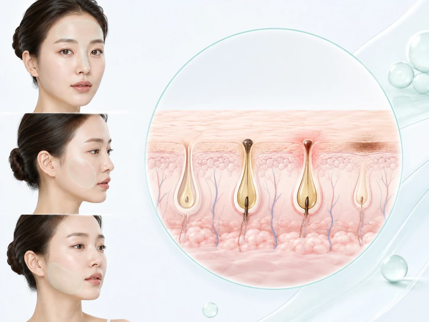 여드름 상태 평가에서 살펴보는 피부 병변과 흔적을 보여주는 교육용 일러스트